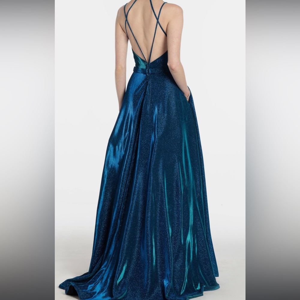 iridescent blue green prom dress ball gown